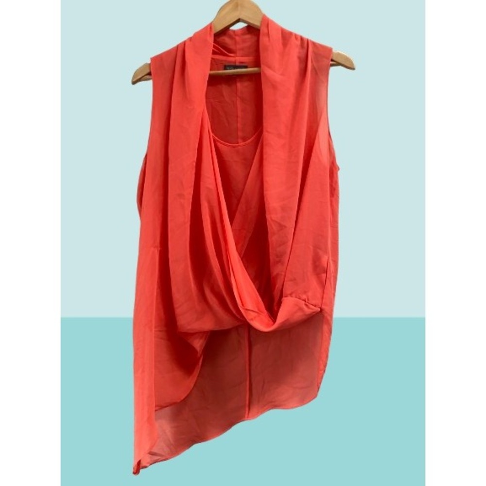 Vince Camuto Women's Coral Crossover High Low Sleeveless Blouse Small
